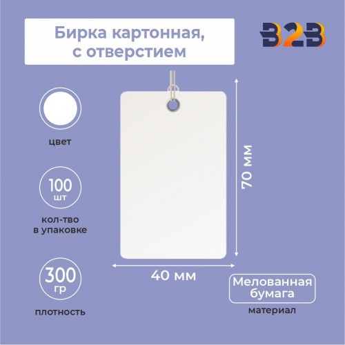 Бирка картонная 40 х 70 мм (с отверстием, белая)